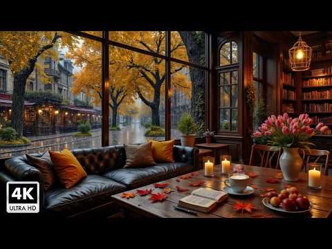 Relaxing Jazz Music | Beautiful Rainy Autumn Coffee Shop Scenery – Soft Jazz Melodies For Focus