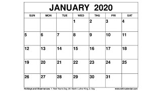 Free Printable January 2020 Calendar - Wiki-Calendar.Com