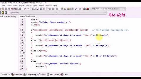 Number of days in a month c++ code