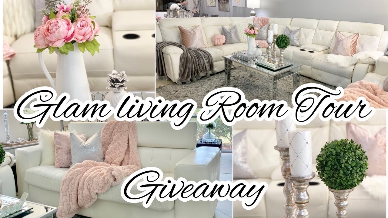 GLAM LIVING ROOM TOUR BLUSH PINK DECORATING IDEAS - YouTube