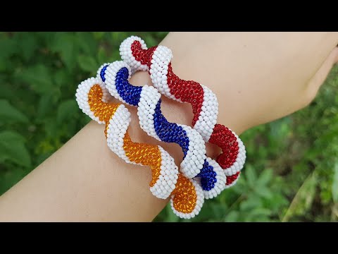 Spiral Beaded Plait/Beaded bracelet/БРАСЛЕТ из бисера/Жгут мозаичным плетением/Жгут из бисера