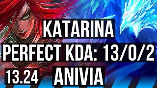 KATARINA vs ANIVIA (MID) | 13/0/2, Quadra, 8 solo kills, Legendary, 66% winrate | KR Master | 13.24