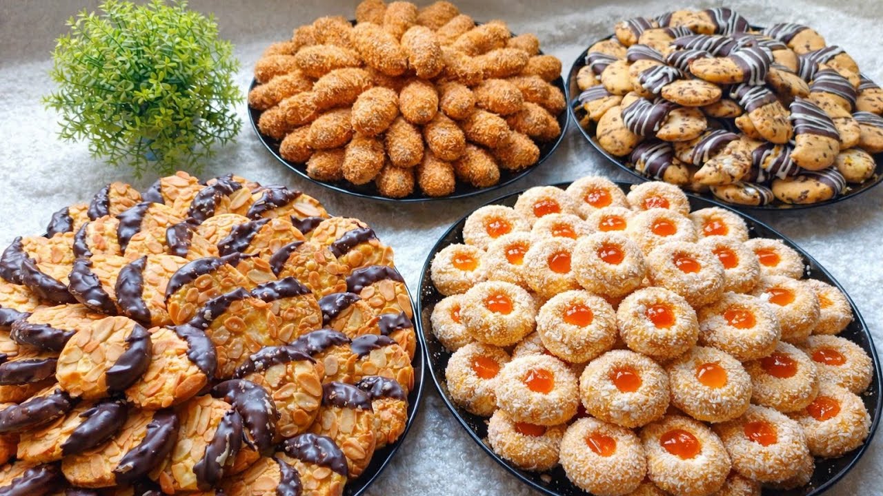 تشكيلة حلويات العيد 2026🌟 4 اشكال بعجينة واحدة بمذاقات مختلفة بدون طوابع بكميةوفيرة بمكونات اقتصادية