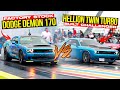 Stock demon 170 vs twin turbo hellion challenger 14 mile drag race  demonology drag racing