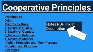 Cooperative Principles in Pragmatics || Notes PDF link in Description || @LiteratureandPS