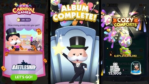 BATTLESHIP CARNIVAL GAMES - COZY COMFORTS ALBUM COMPLETED MONOPOLY GO #battleship #carnival #games 