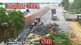 EP40.Complete 100% By Dump Truck & Dozer Pushing Rock Into Canal Water Build Public Road Widening 8m