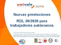 umivale - Jornada 26/Oct'20: Nuevas prestaciones RDL 30/2020 para trabajadores autónomos