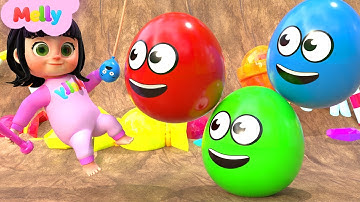Melly Explores Colorful Surprise Eggs | Yes Yes Playground Song | Melly Nursery Rhymes & Kids Songs