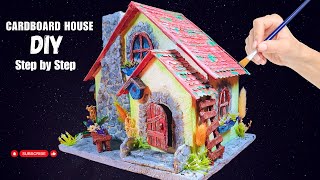DIY miniature cardboard house | Cardboard craft idea DIY Step by Step House Tutorial @DIYAtelier