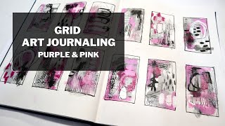 Create with me! Mixed Media Art - pink and purple grid journal spread