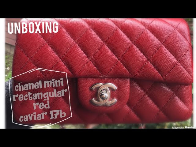 Chanel Classic Mini Rectangular Flap 17B Red Caviar with silver hardware