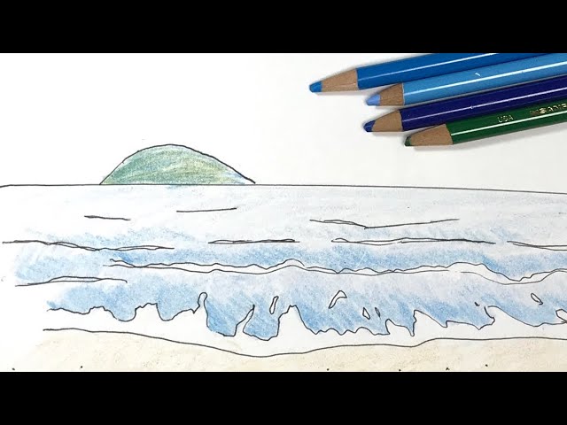 海 の描き方 色鉛筆とペンの簡単イラスト Sea Youtube