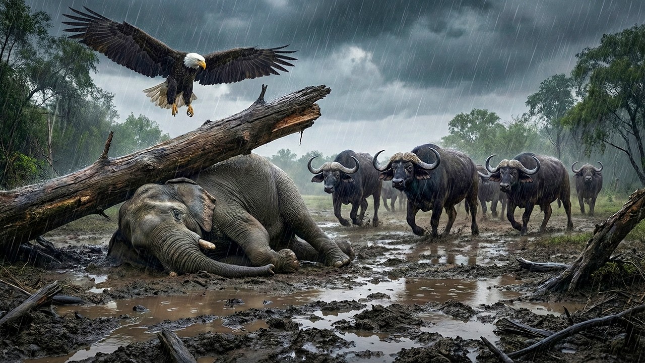 A Mother Elephant Was Trapped Under a Fallen Tree — How the Buffalo Rescued Her Touched Everyone