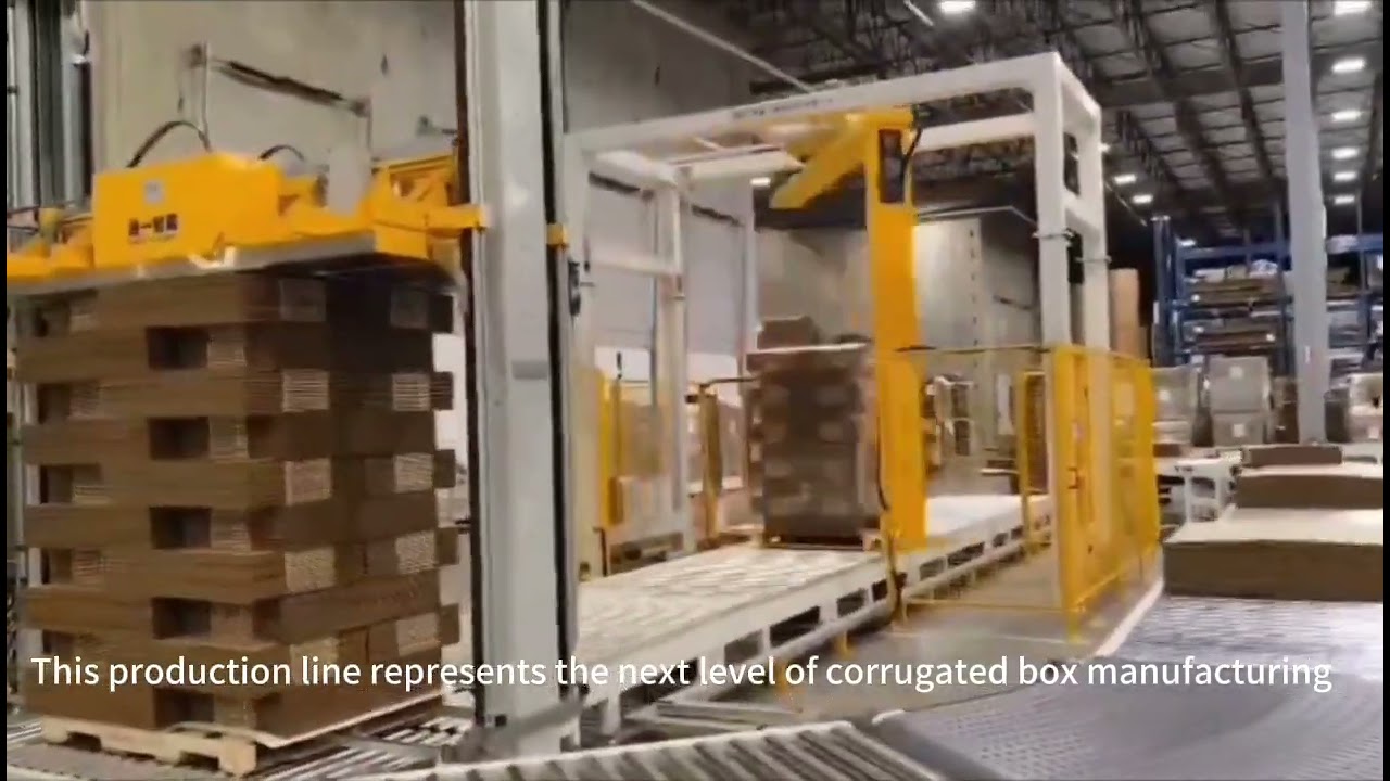 Fully Automated Corrugated Box Production Line | High-Speed FFG with Robot Palletizer & Pallet Wrap