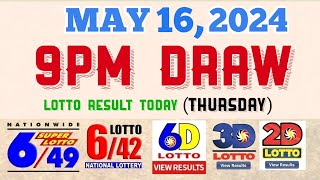 Lotto Result Today 9pm draw May 16, 2024 6/49 6/42 6D Swertres Ez2 PCSO#lotto