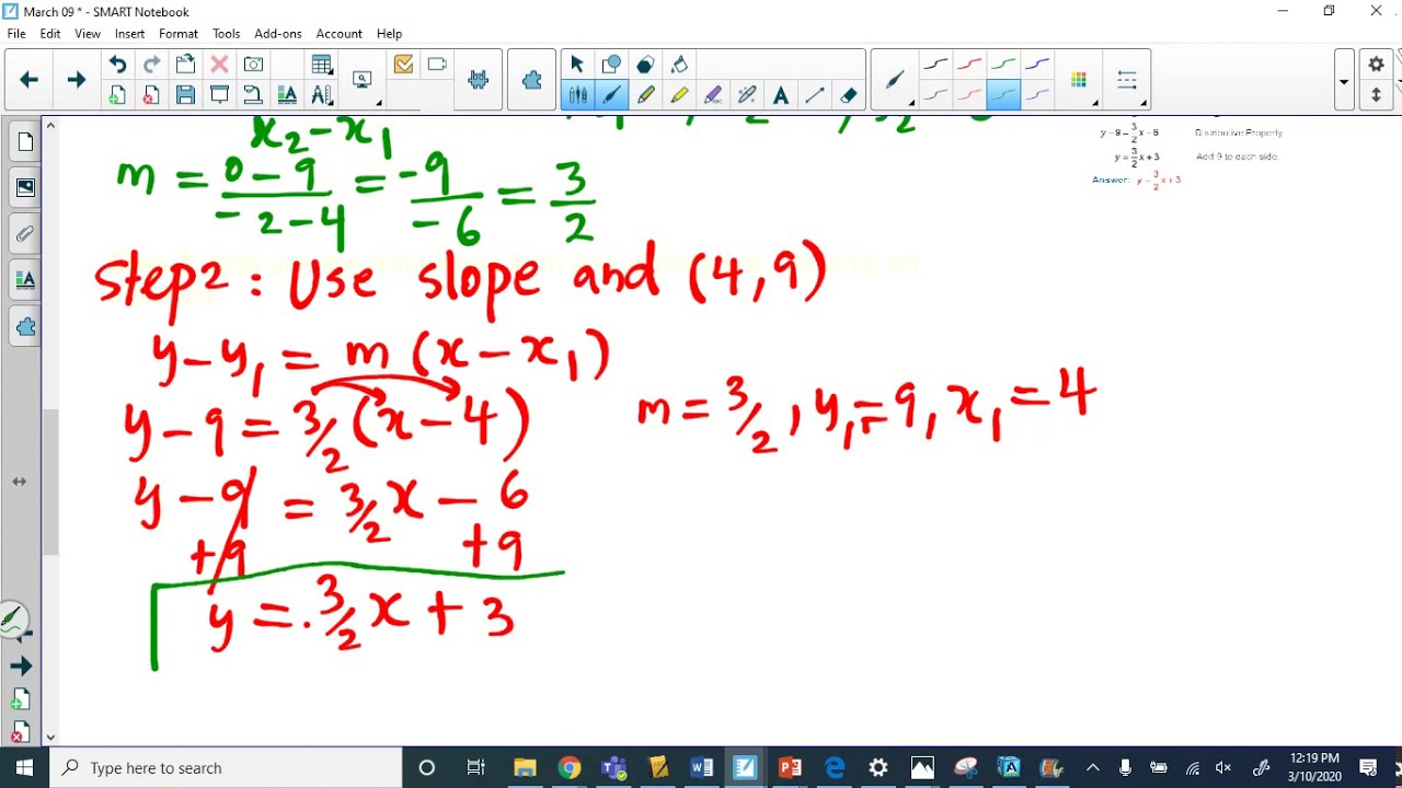 Finding Equation of a line when two points on the line are given - YouTube