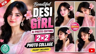 Beautiful Desi Girl AI Photo Editing 🌸 | 2×2 Photo Collage Prompt | ChatGPT + AI Photo Edit screenshot 1
