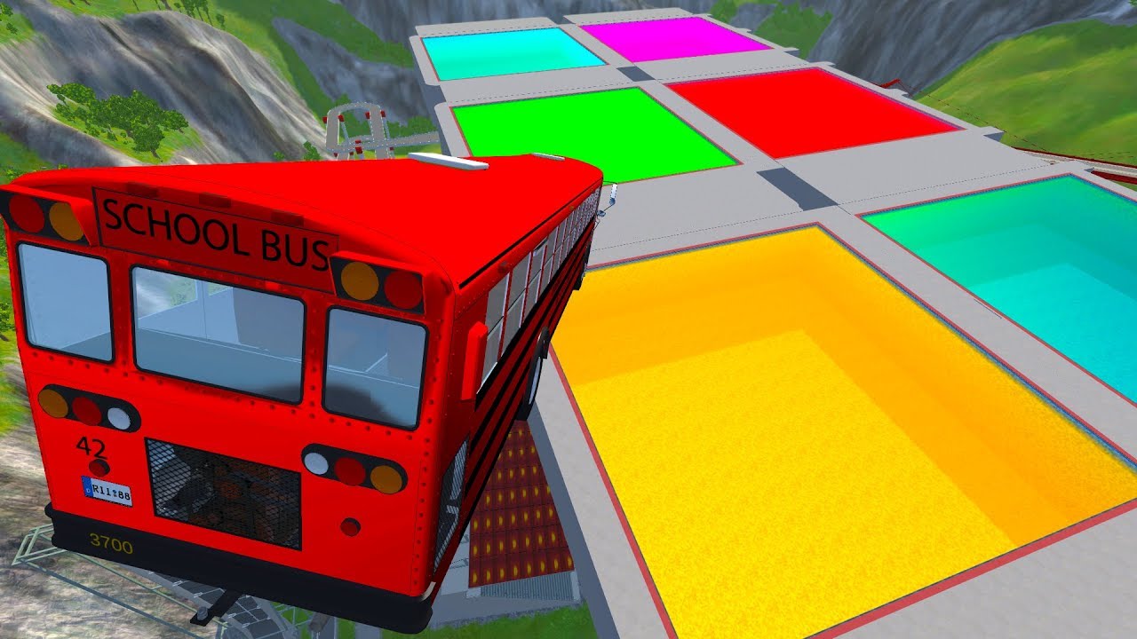 I Spent 24 Hours Jumping Down Colored Swimming Pools in BeamNG drive!