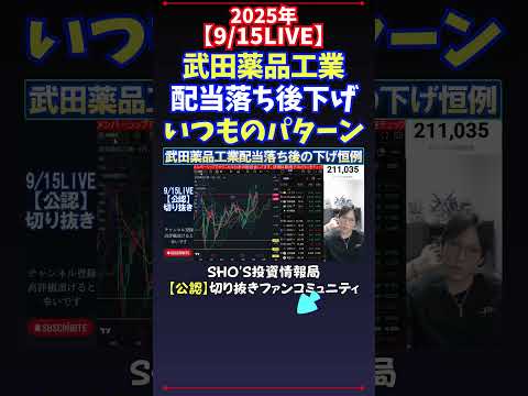 【9/15LIVE】武田薬品工業配当落ち後下げいつものパターン #日経平均株価 #投資