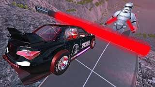 Beamng.drive - Cars Jumping Through Deadly Lightsaber Star Wars Crashes