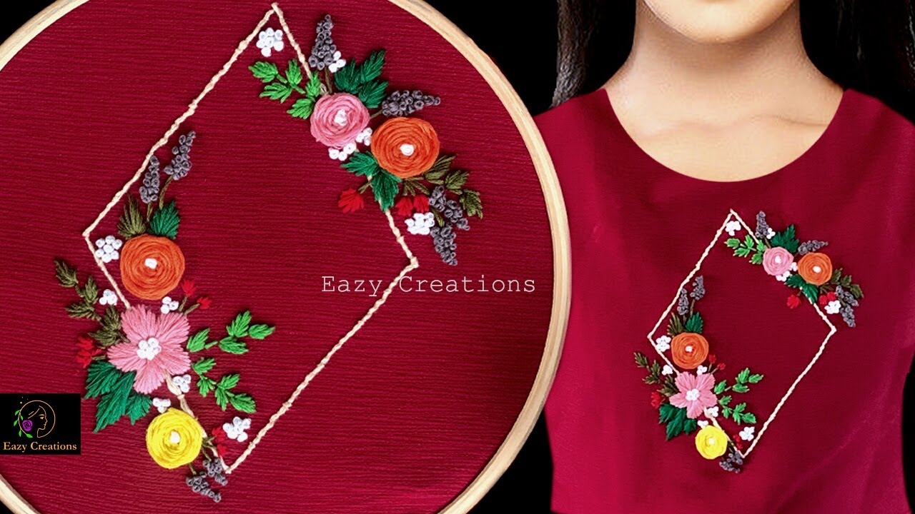 HAND EMBROIDERY YOKE DESIGN PLAIN TOP DESIGNING ഹാൻഡ് എംബ്രോയിഡറി
