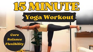 15 Min Yoga Workout for Core Strength, Balance & Flexibility | Black Woman Yoga Instructor