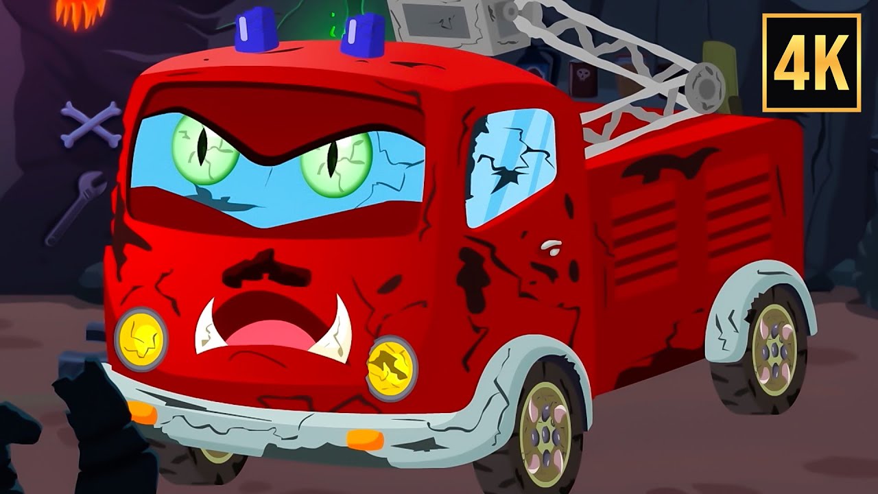Scary Fire Truck, Animated Halloween Cartoon Video for Kids