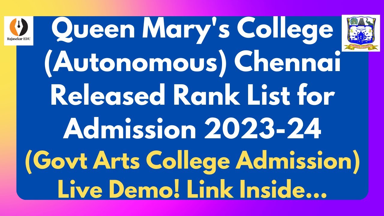 Queen Mary's College (Autonomous), Chennai Released Rank List for