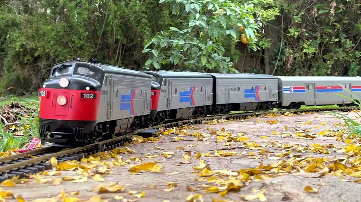 LGB G-scale Amtrak train in garden