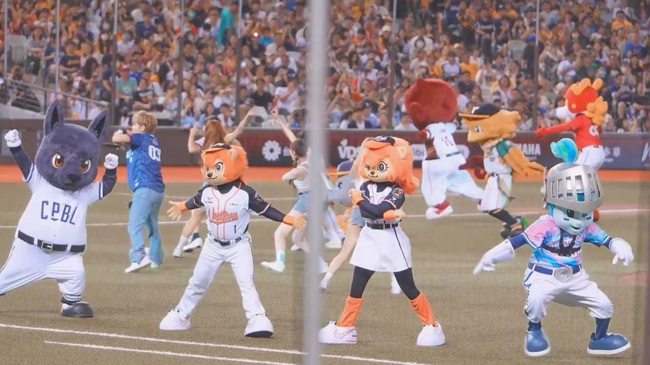 中職吉祥物「#16蹲」 原來#富藍奇 不是最懶的，後面的#小翔 直接坐下來了，#盈盈 #萊恩 依舊實力堅強 【2024中華職棒明星賽Day1 2024.7.20】