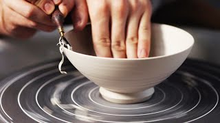 Throwing and Trimming Some Porcelain Bowls on the Potter's Wheel