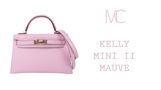 Hermes Kelly Mini II Bag Mauve Sylvestre Epsom with Palladium Hardware 20  at 1stDibs