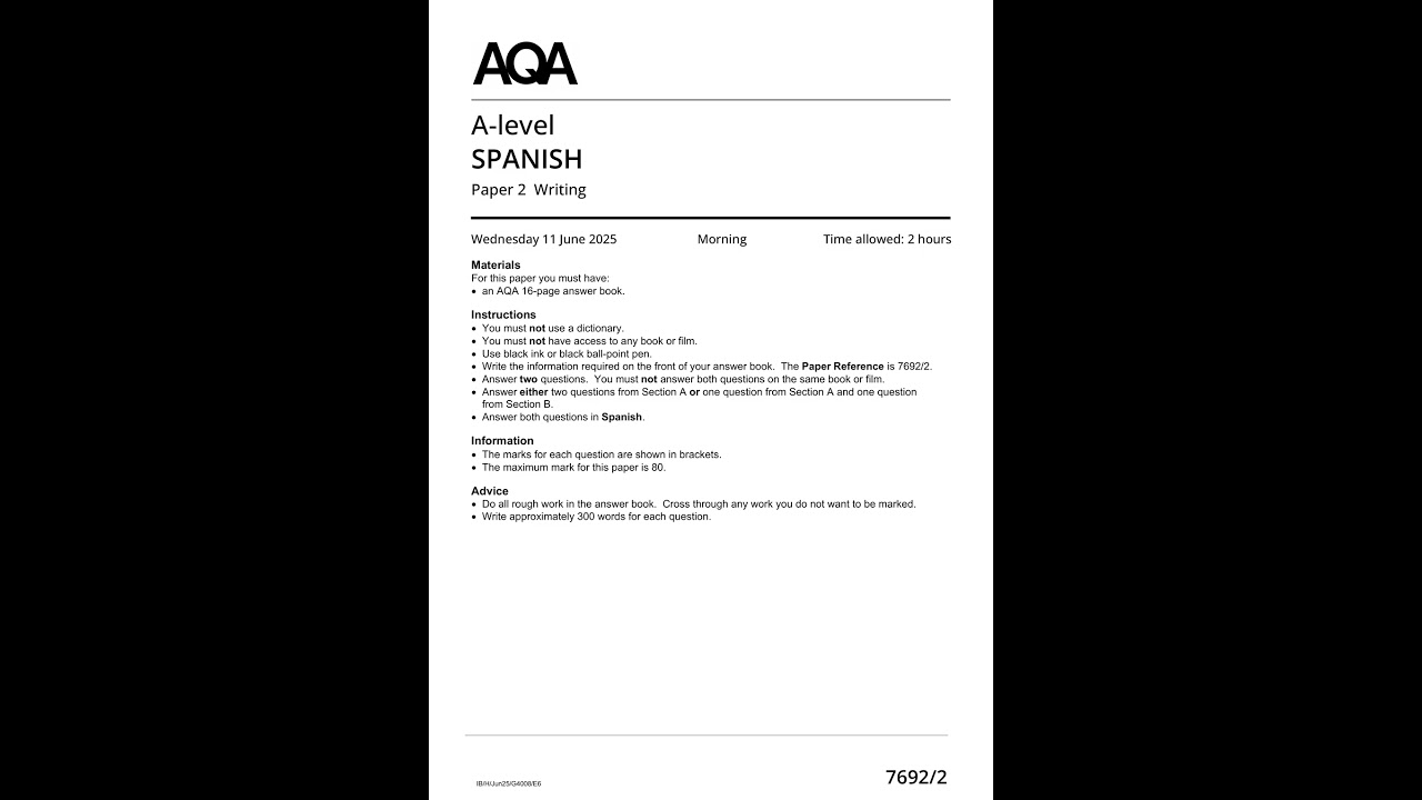 AQA A Level Spanish Paper 2 2025