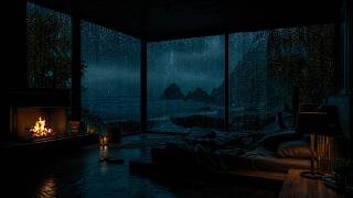 Fall Asleep All Night🌧️Soft Thunder, Falling Rain & a Fire's Whisper  by the Sea | White Noise😴💤 screenshot 4