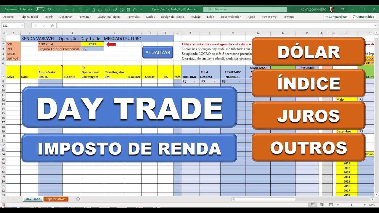 Planilha IRPF DAY TRADE - Bolsa de Valores B3