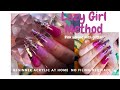 Lazy Girl Method | Pink glitter acrylic nails | beginner friendly nails at home | no filing |