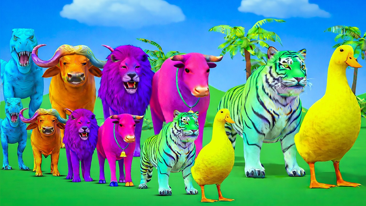 Long Slide Game with Colourful Duck Cow Tiger Gorilla Dog Elephant 3d Animal Game Funny 3d Animals
