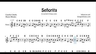 Señorita Easy Notes Sheet Music for Flute Recorder Violin Oboe Resimi