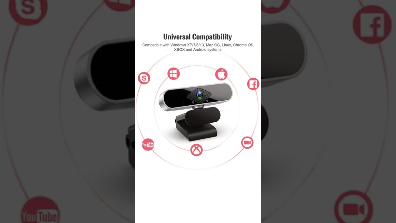 CASE U HW1 1080P Webcam with Microphone, 360° Rotation Plug and Play Pro Streaming USB 2 0 HD for Vi