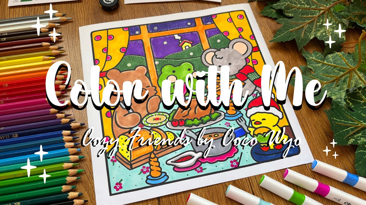 Color With Me #ASMR 🍁🎨 | Cozy #Thanksgiving Dinner with Cute Friends 🤗🦃✨ #adultcoloring