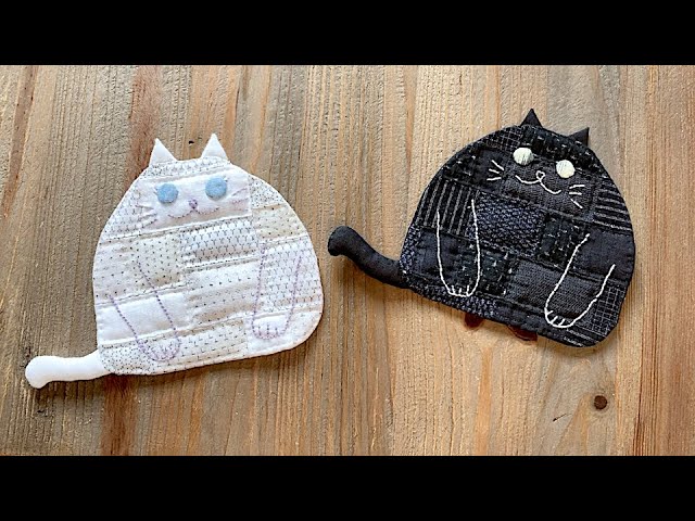 暮らしの手仕事 母作古布はぎれパッチワークの猫ちゃんコースター最新