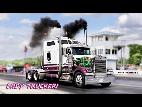 LADY TRUCK DRIVER RACES HER 1800 HP "MOST UNIQUE" KENWORTH SEMI AT BYRON DRAGWAY'S DIESEL DRAGS!