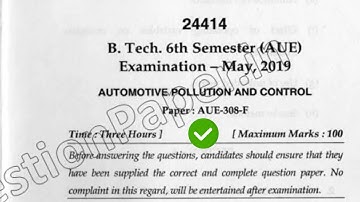 2019 Mdu BTech AUE 6th Sem Automotive Pollution & Control Question Paper