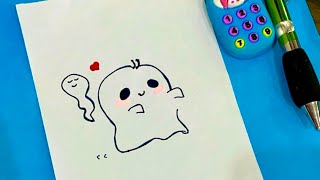 How to draw Cute ghost(tutorial)👻🌷✨