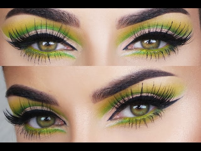eye makeup for lime green dress Lime green in the lid and soft brown transition shade in the crease