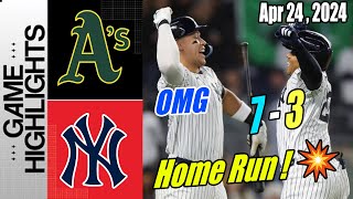 NY Yankees vs OAK Athletics [Highlights] April 24, 2024 | Soto Home Run ! OMG - 416 ft