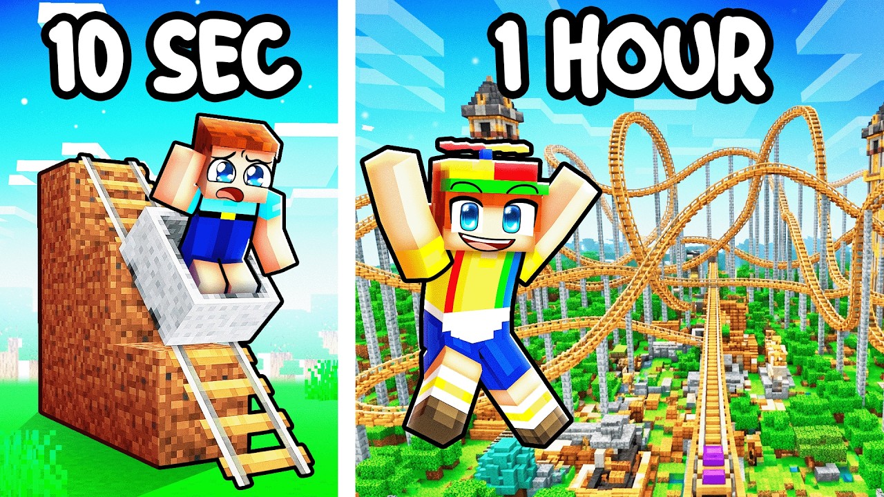 10 Second vs 1 Hour GIANT ROLLER COASTER Build Battle!