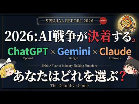 【ゆっくり解説】ChatGPT・Gemini・Claudeの選び方！用途別おすすめAIを完全解説【2026年最新】