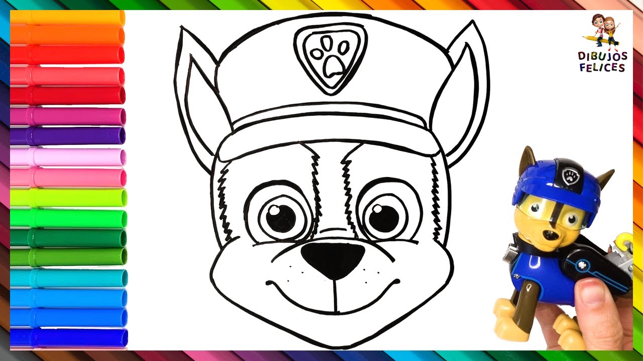 Cómo Dibujar y Colorear A CHASE de La Patrulla Canina (Paw Patrol) 🐾🚨 💙 Dibujos  Para Niños 